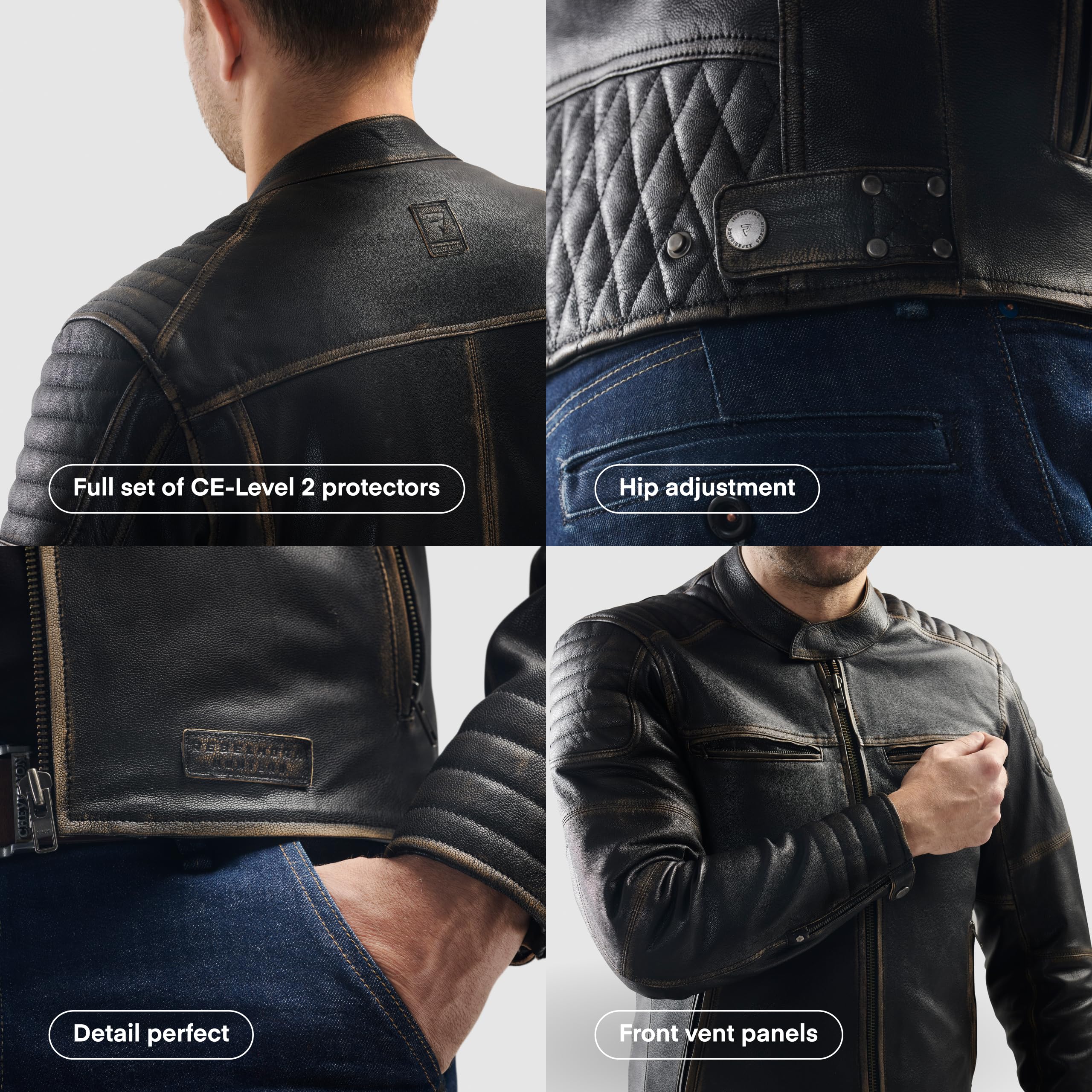 REBELHORN Hunter II Giacca da Moto Uomo | Pelle | Protezioni di Gomiti, Spalle e Schiena Livello 2 | 2 Canali di Ventilazione | Taglie fino a 7XL