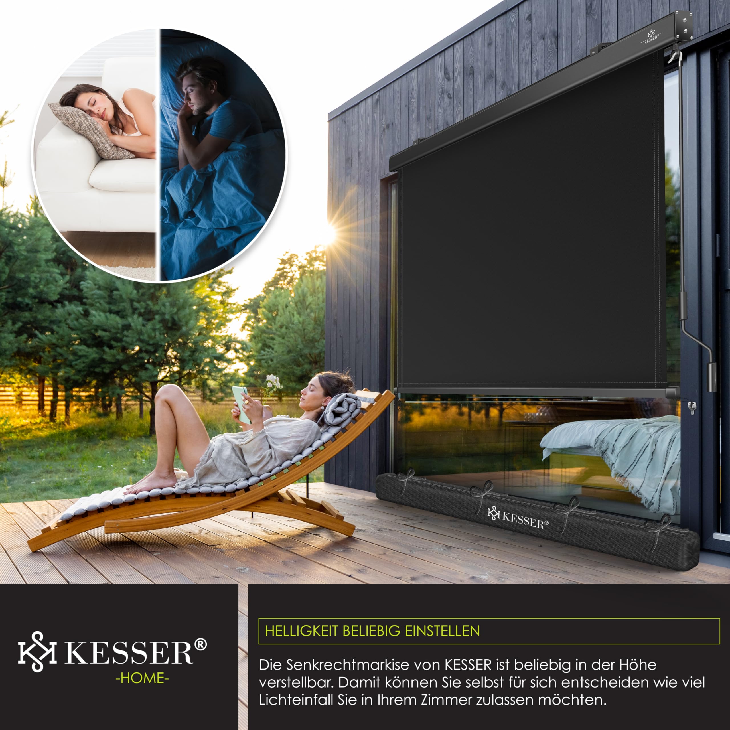 KESSER® Senkrechtmarkise 200x250cm Außenrollo Handkurbelmechanismus Balkonrollo Sonnen-und Sichtschutz Beschattung Sonnenschutz mit Kurbel Markisenkasten Balkon & Terrasse inkl Montageset & Abdeckung