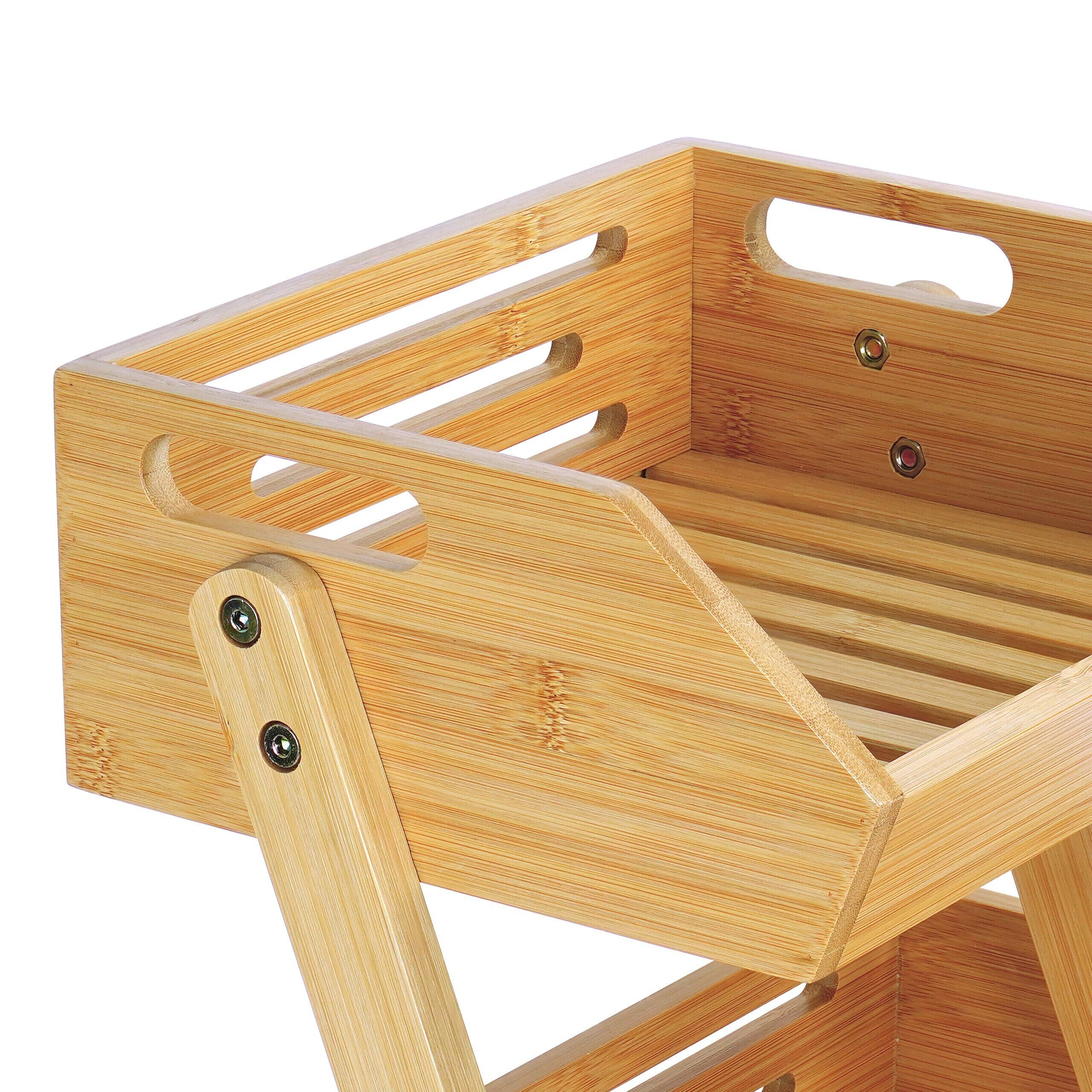 Relaxdays Étagère à fruits en bambou, 3 niveaux, H x L x P 41 x 33 x 30 cm, support pour fruits, légumes et pâtisseries.