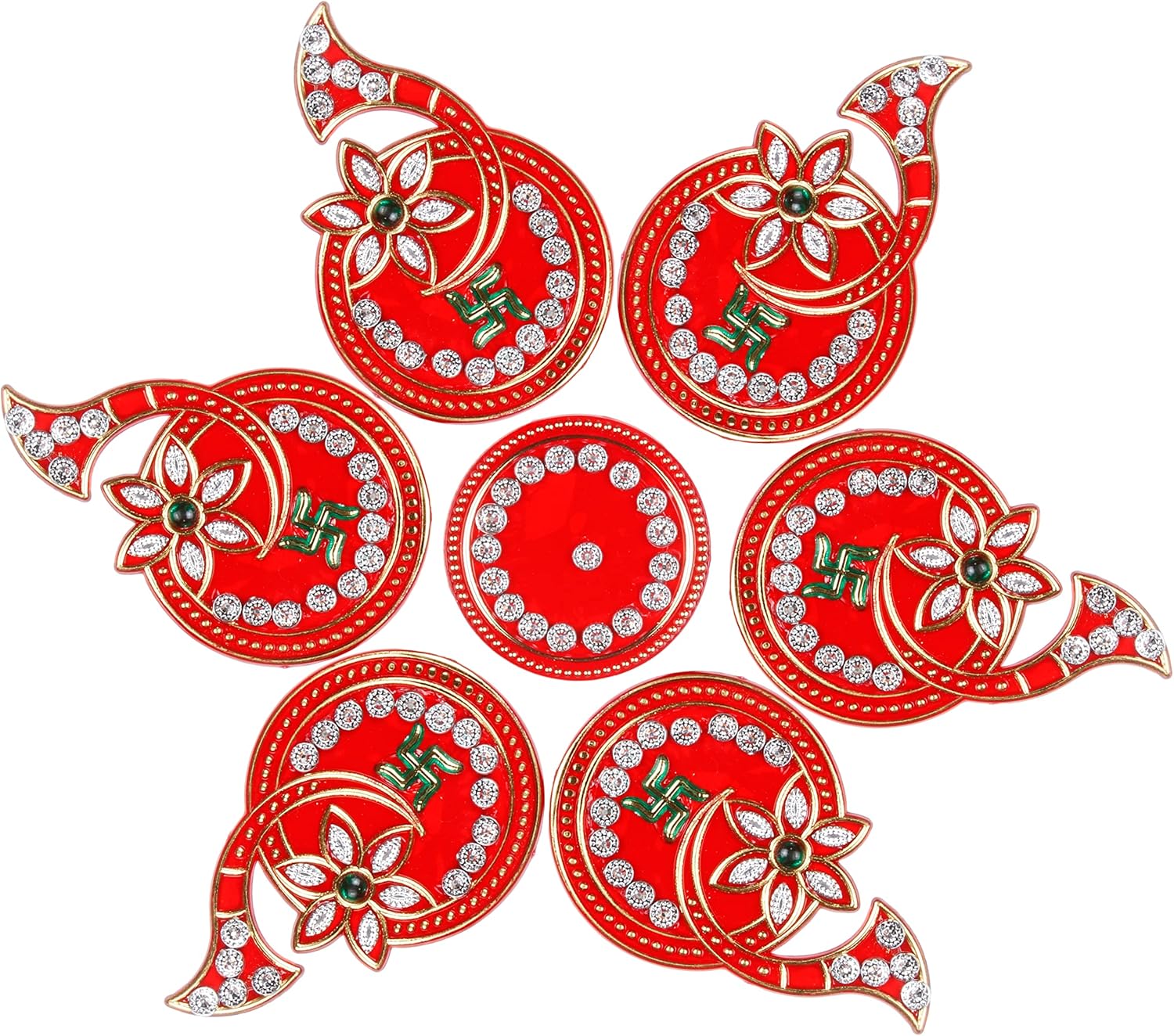 Red Shehnai Om Acrylic Diwali Rangoli Stickers for Pooja