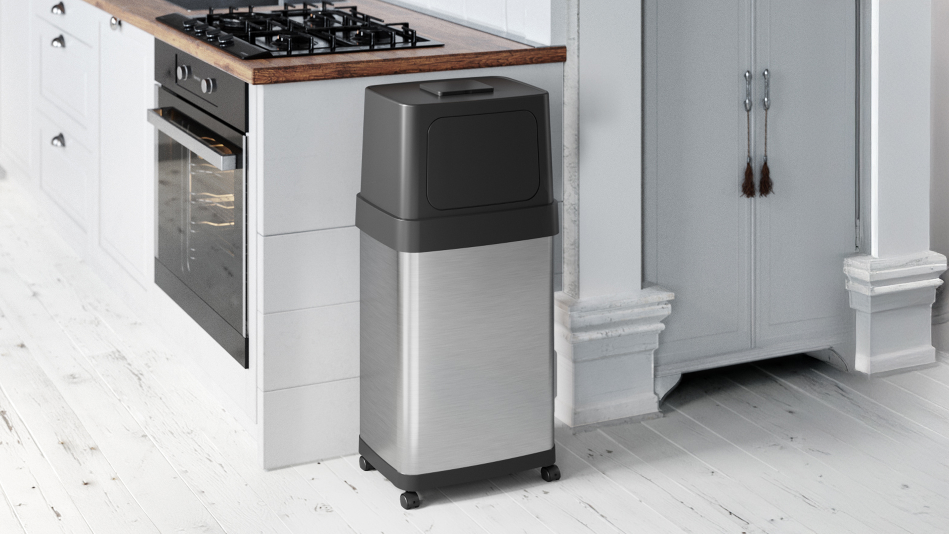 Image of iTouchless 18 Gallon Dual Push Open Trash Can with AbsorbX Odor Filter and Wheels, 68 Liter Swing Flip Doors Rectangular Stainless Steel Garbage Bin, Perfect for Restaurant, Business, Home Kitchen