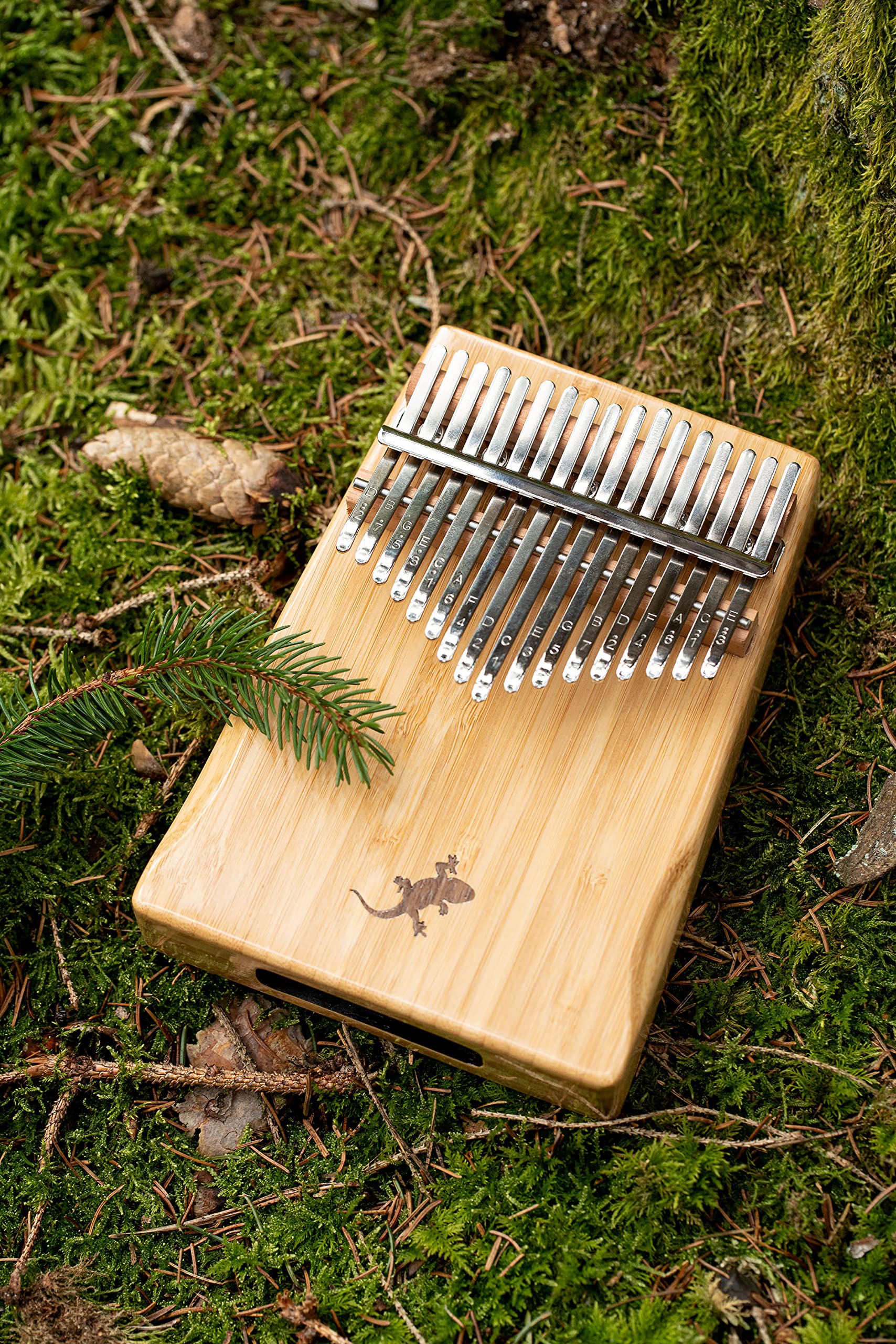 Ortega Kalimba C-Dur akustyczny fortepian na kciuk – seria Lizard – 17 kluczy – medytacja, LoFi – w zestawie etui Deluxe, torba z materiału, młotek do strojenia, ściereczka do polerowania (OKB2),
