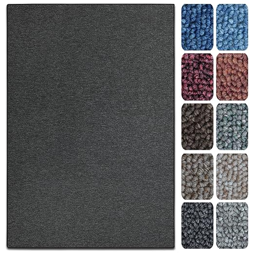 casa pura Teppich London | viele Größen | pflegeleichter Flacher Schlingenflor | Flurteppich, Wohnzimmerteppich, Küchenteppich, Schlafzimmerteppich (Anthrazit - 100x150 cm)