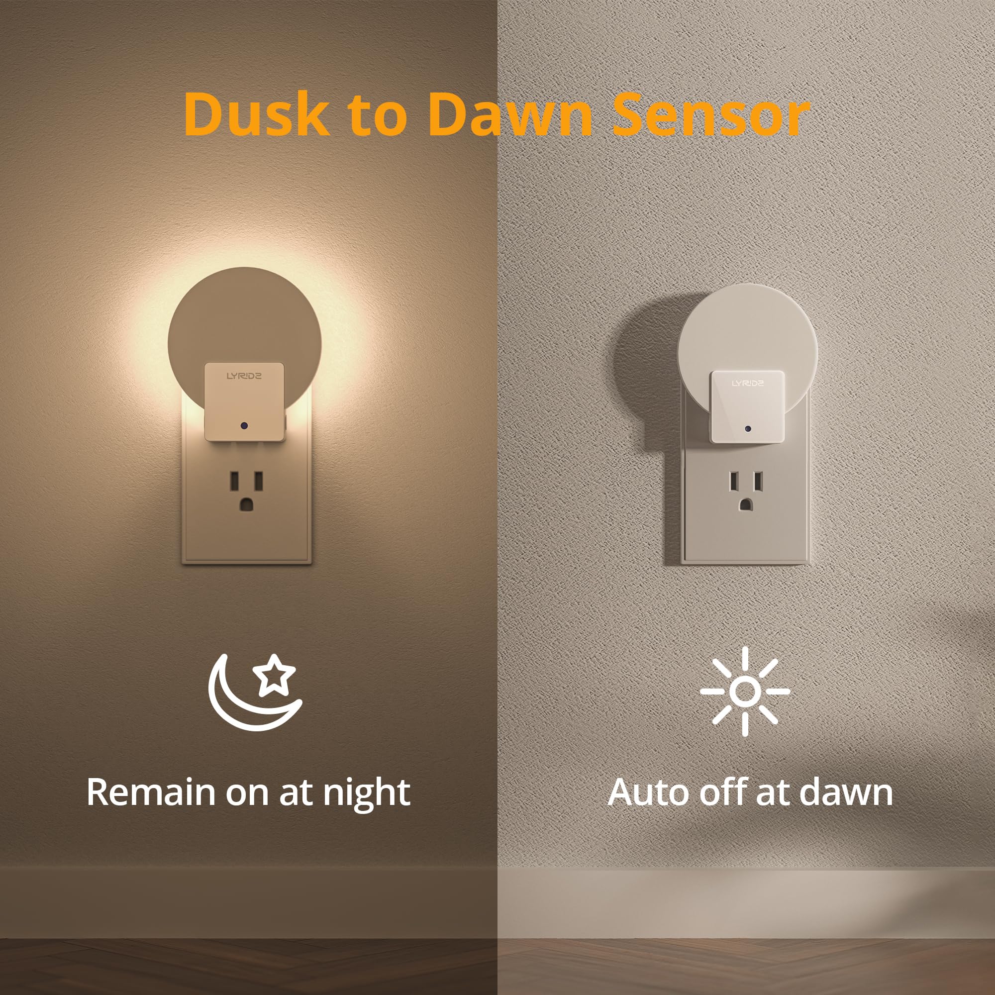 Lyridz Luz nocturna retroiluminada con sensor de anochecer a amanecer, luz nocturna con sensor de luz para recámara