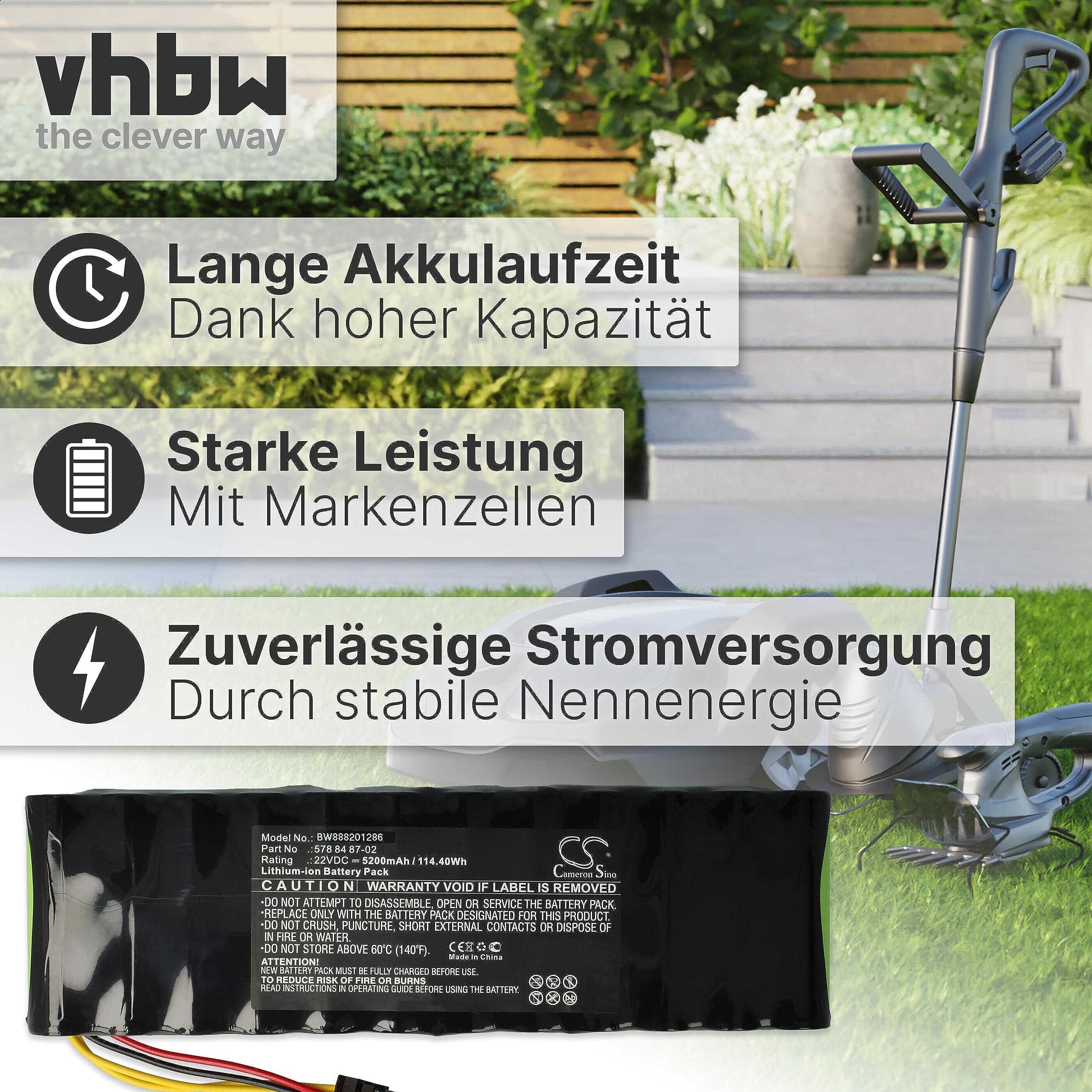 vhbw batteria compatibile con Husqvarna Automower 265 ACX, 265 ACX 2012, 265 ACX 2013 tagliaerba, robot tagliaerba (5200mAh, 22,2V, Li-Ion)