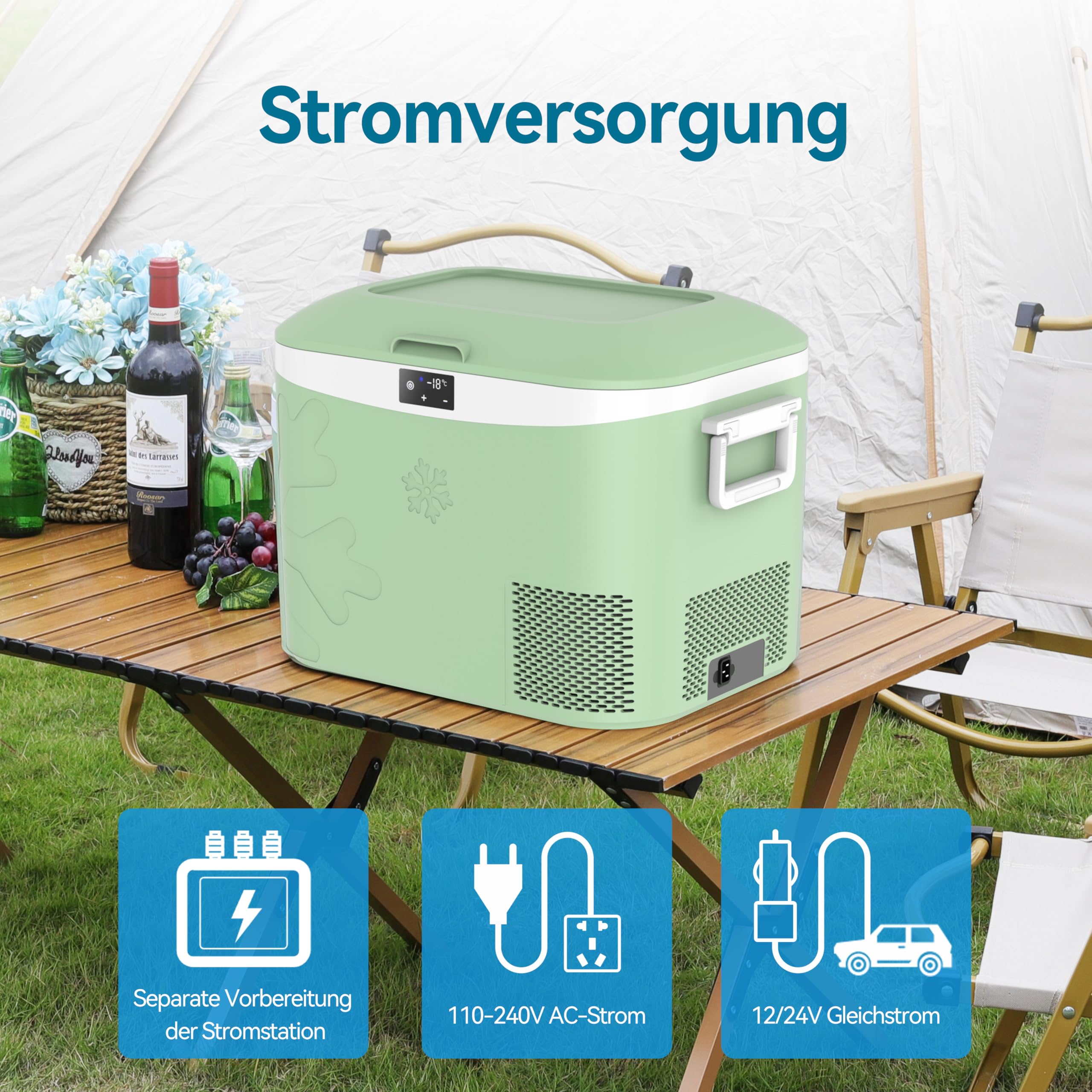 BINGI przenośna lodówka samochodowa 18 litrów, 12/24 V DC i 230 V AC, mini zamrażarka do samochodu, ciężarówki, na kemping, do domu (15°C do -18℃)