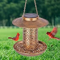 Vista 1 de Ottsuls Comedero solar para pájaros para colgar al aire libre, farol de jardín de cardenales salvajes de metal con gancho en S, comedero