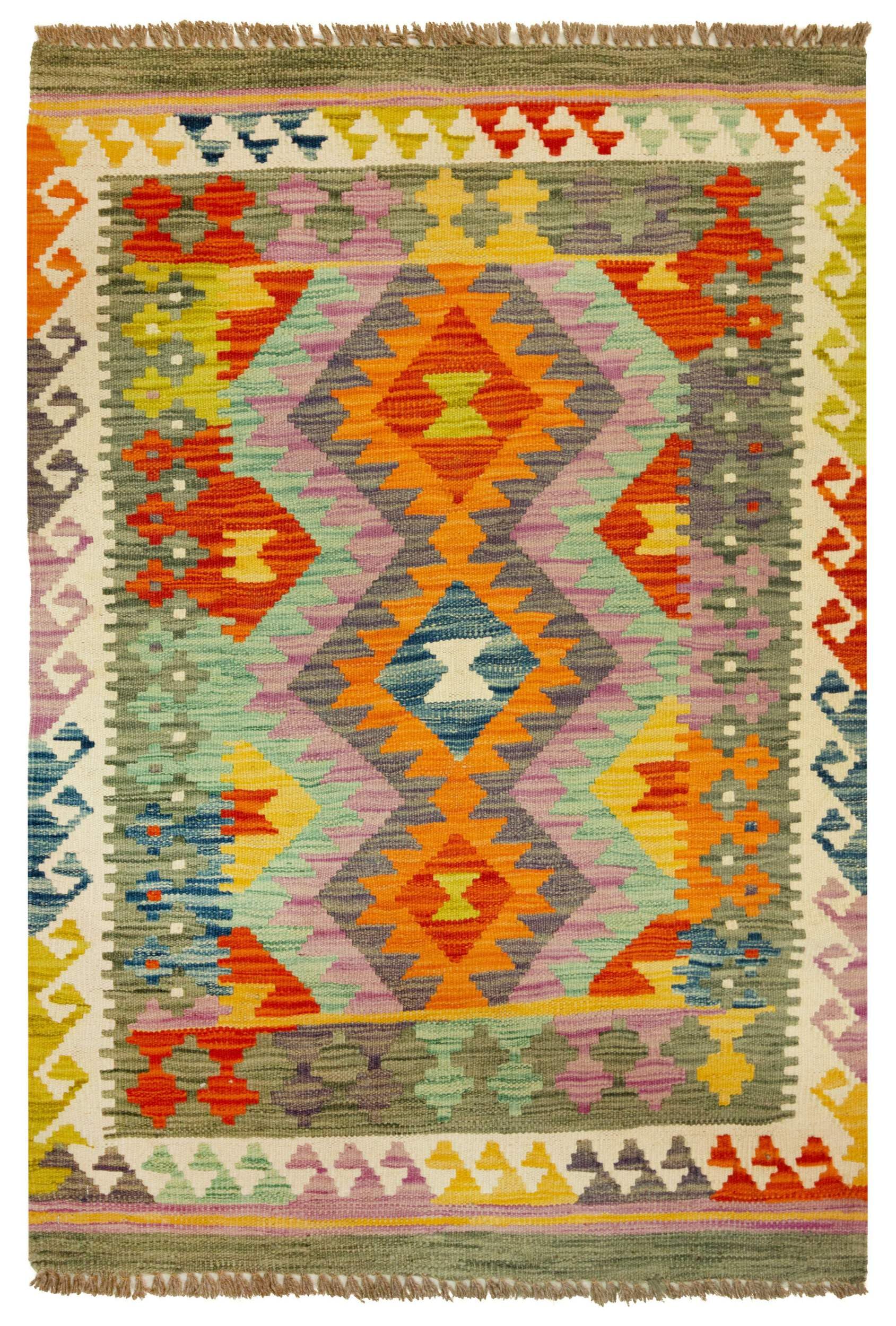 Kilim Tapis 100 % laine 117 x 80 cm, fait main, pièce unique style Herat Boho multicolore, tissage plat, tapis d'entrée et chambre