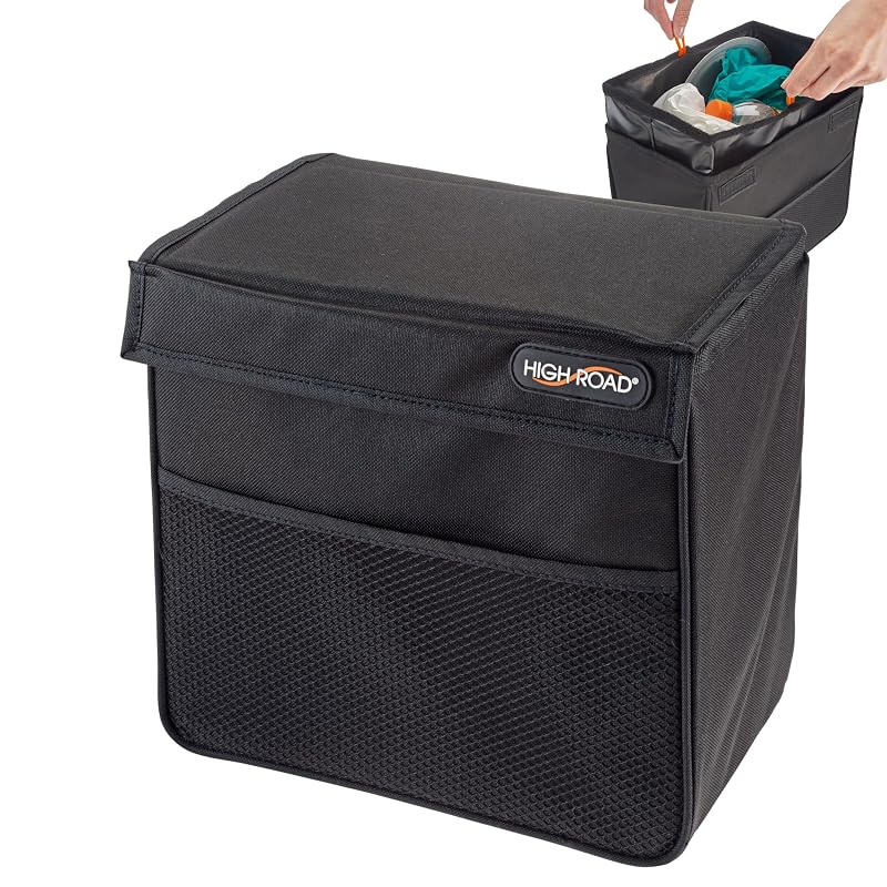 Lixeira automotiva High Road TrashStand com tampa, revestimento removível e bolso frontal, capacidade de 7,6 L