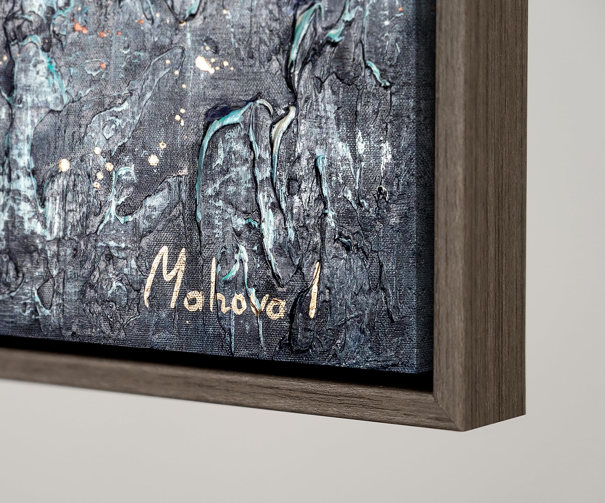 Quadro Dipinto A Mano YS-Art: Astratto Moderno Grigio, Nero E Oro Su Tela, 140x100 Cm Con Cornice. Fatto In Germania, Pronto Da Appendere.