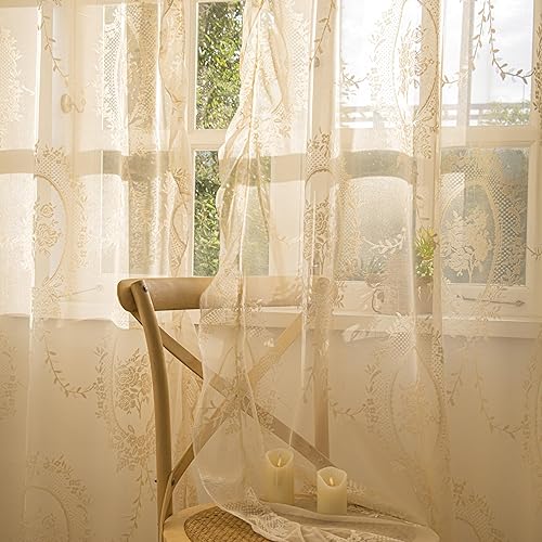 Lavyhuno Cortinas de encaje de 63 pulgadas de largo para cocina, cuarto de bebé,