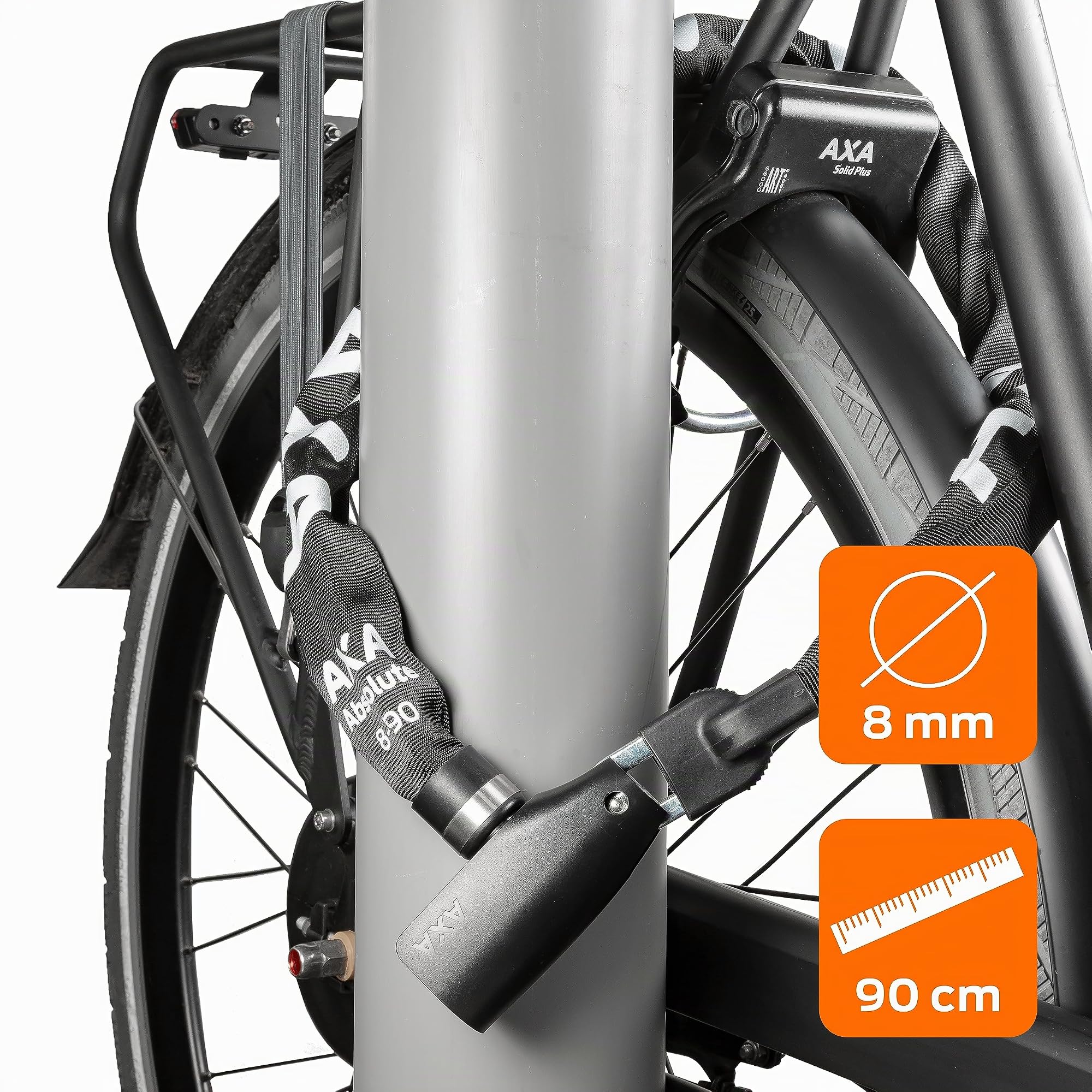 AXA Absolute 8-90 Kettenschloss – Länge 90 cm – Sicherheitsstufe 9 – Stahlglieder 8 mm – Hohe Sicherheit