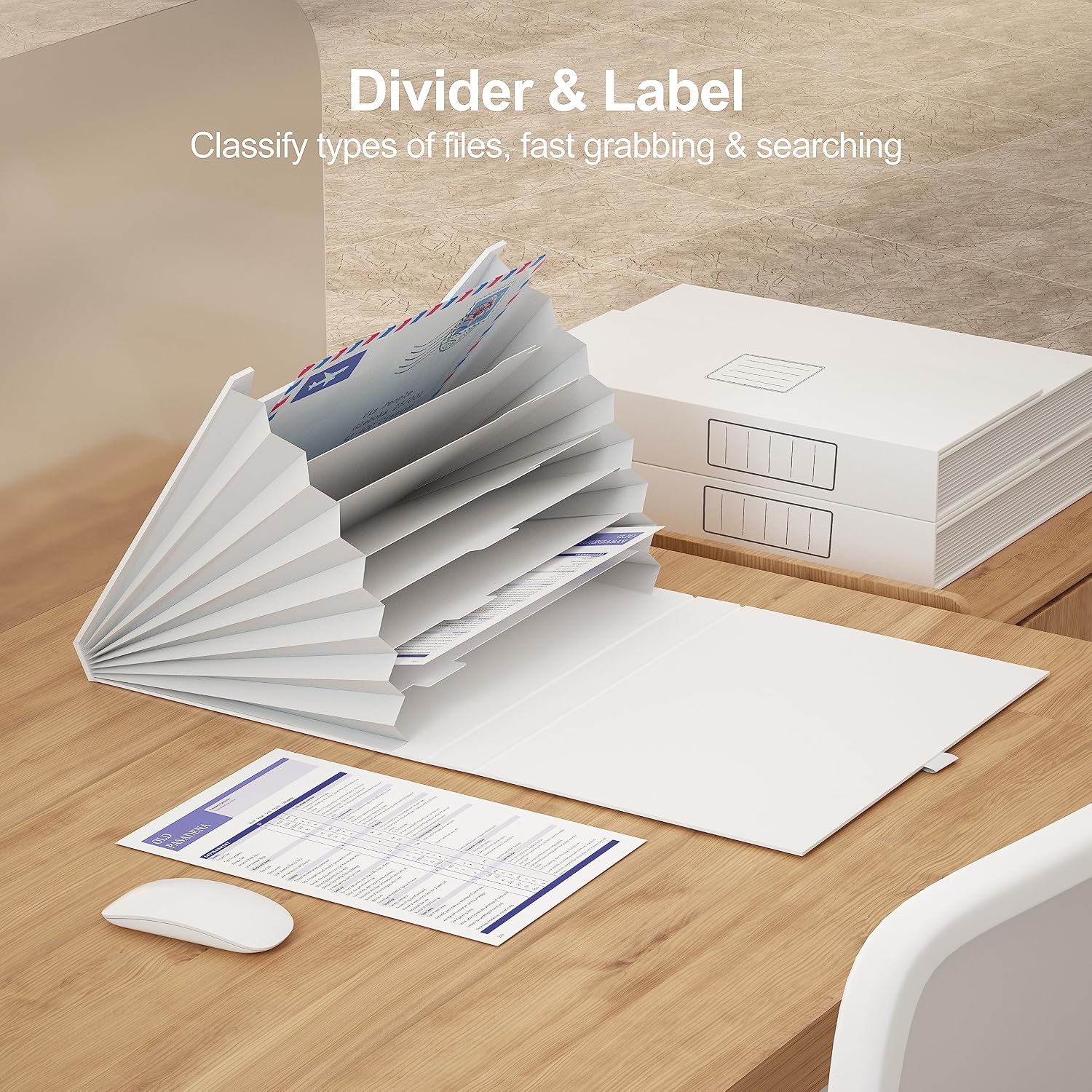 JiaWei Expanding File Folder with Pockets, White Accordian Filing Folder with 7 Pockets. A4 Letter Size Documents Organizer with Labels for Receipt and File Organizer.