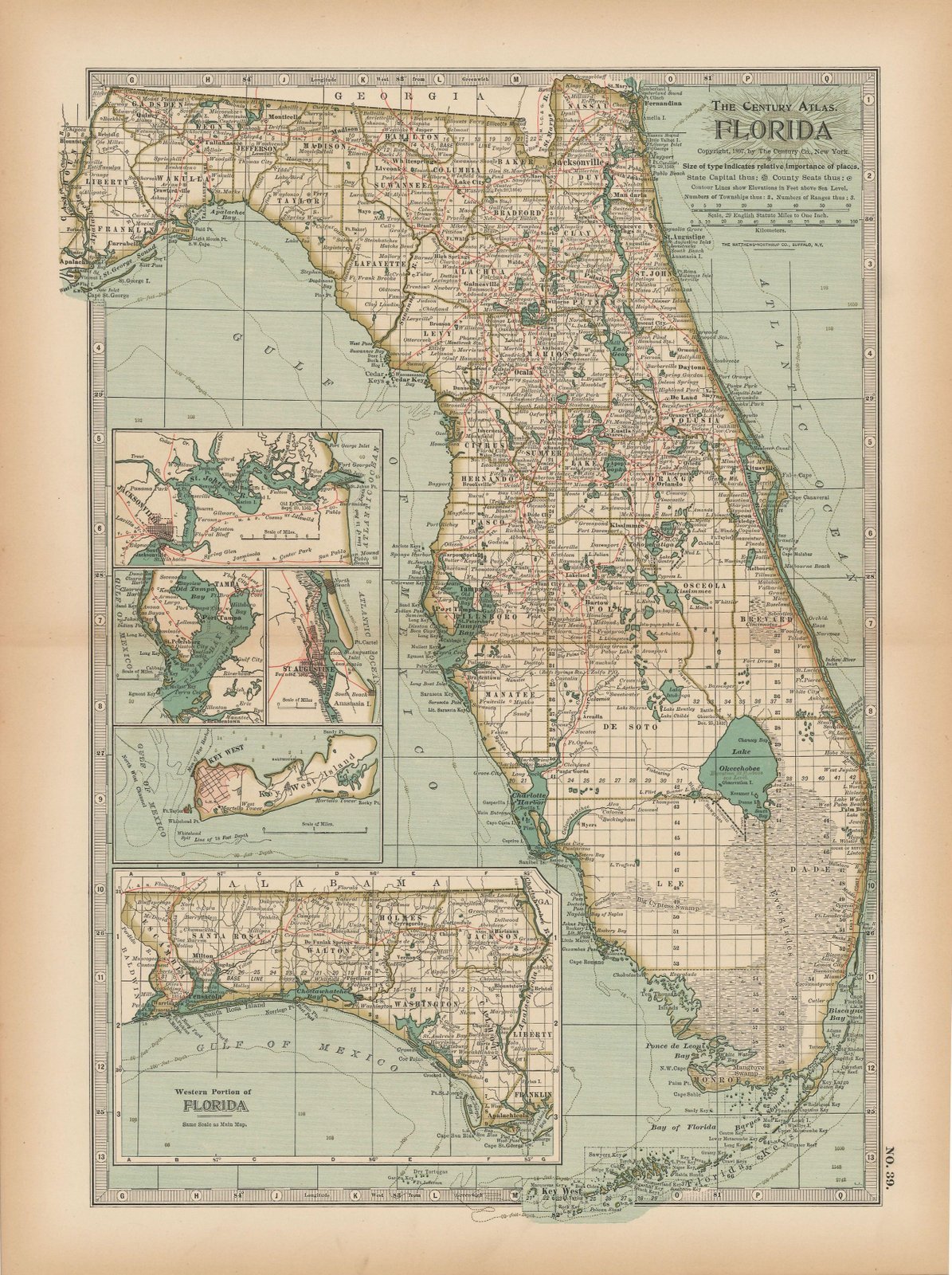 Historic Pictoric Mapa - Florida 1897 - The Century Atlas World