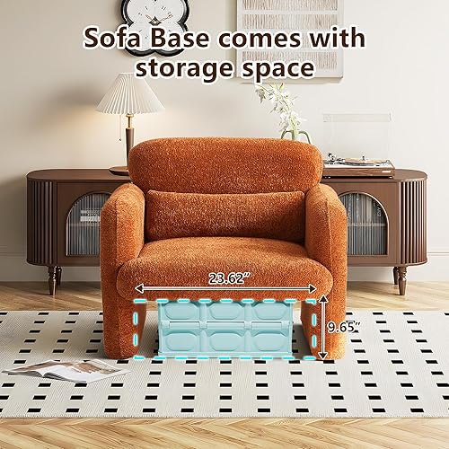 Miniatura 8 de Sillas decorativas de 33.86 pulgadas, moderna silla con brazo de tela Sherpa mejorada, cómoda silla tapizada para ocio, sofá individual con una