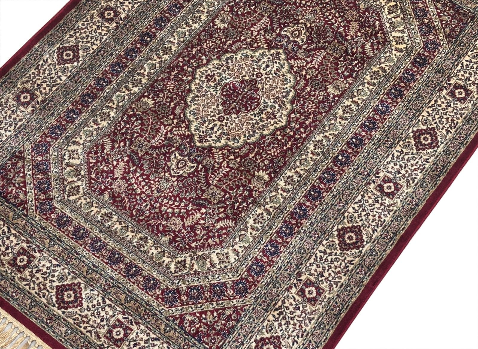 Kashmir Design M53R - Tappeto orientale, 150 x 210 cm, in viscosa lucida, colore: Rosso/Beige