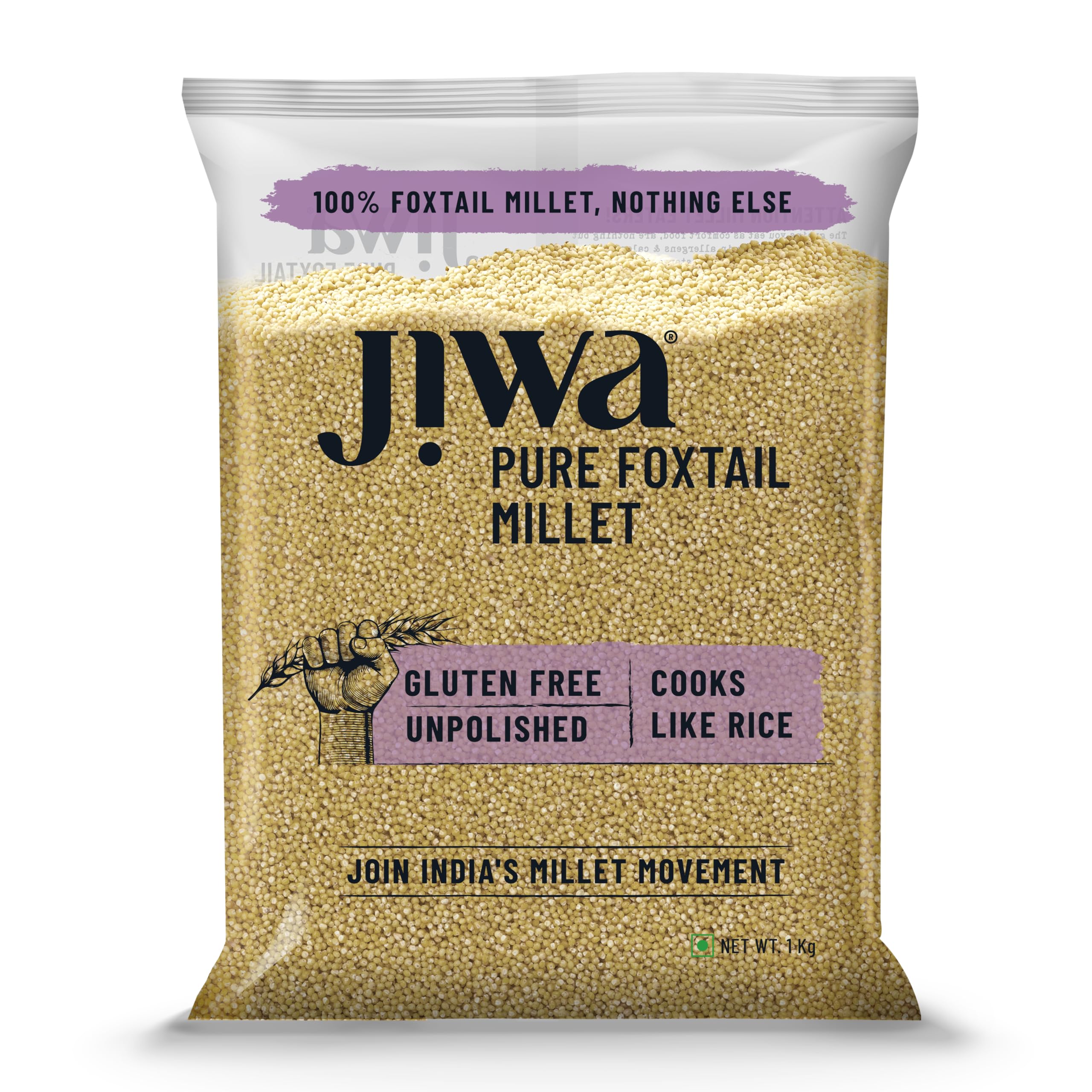 Jiwa Pure Foxtail Millet | Unpolished | Cooks In 15 Minutes | Positive Millet | Kangani Seeds | Ancient Grain | Low GI | Gluten Free | 1 Kg