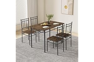 5-Piece Kitchen Table and Chairs Set for 4, Retro Brown Dining Table...