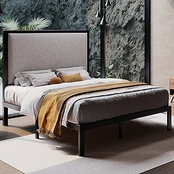 アビシニアンページ★ Zinus Lottie Grey Full Upholstered Platform Bed Frame with
