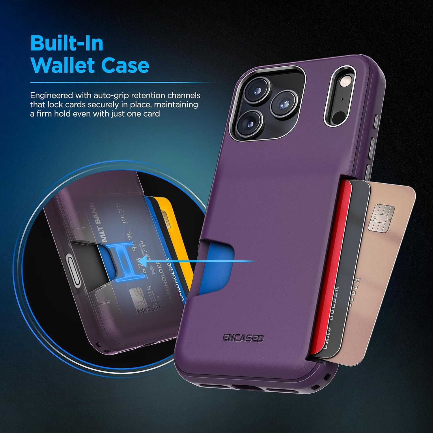 ENCASED for iPhone 17 Pro Wallet Case (Cache Series) - Protective Phone Case with Built-in Card Holder Slot (Purple) - Image 3