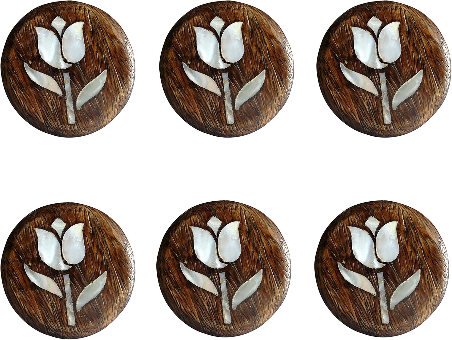 Perilla Home Set of 6 Wooden Knobs for Cabinets & Drawers Decorative Tulip Flower Antique Knobs for Home Kitchen Cabinet Hardware Cupboard Glass Door Dresser Wardrobe and Drawer Pulls