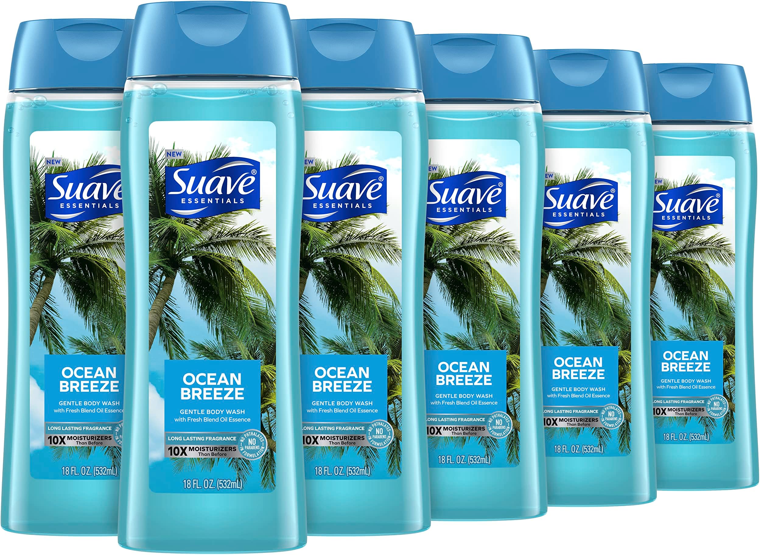 Essentials Gentle Body Wash Ocean Breeze 6 Count With A Fresh Oil Blend Essence Infused With Vitamin E & Algae Extract 18 Oz