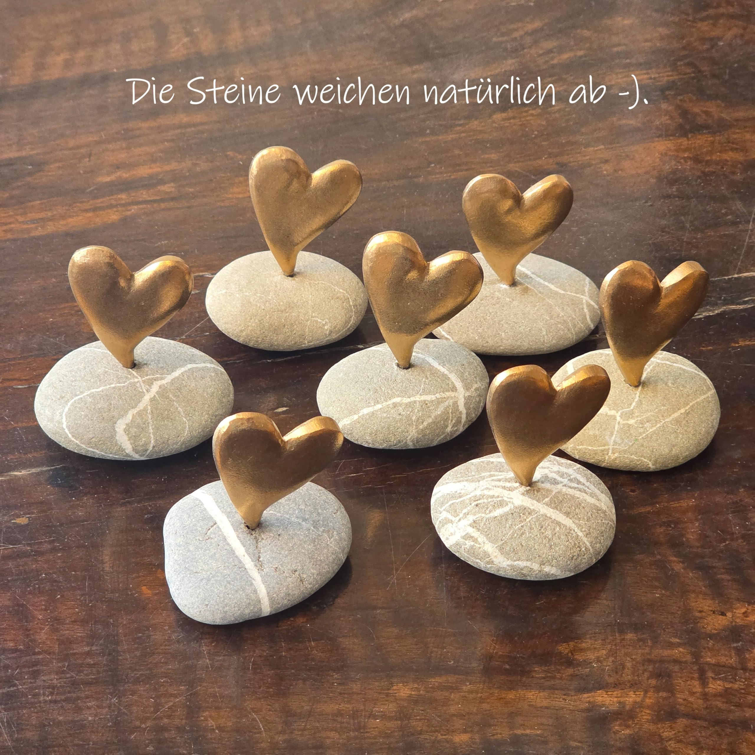 Herzmensch Edles Herz aus Bronze Gold auf echtem Donau-Flussstein ca. 9 x 9 cm - Geschenk für die Liebe, Deko zur Hochzeit, wetterfester Grabschmuck