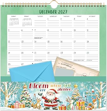 2027 Wall Calendar - 2027 Calendar with Pockets, 12 x 12, Jan. 2027 - Dec. 2027, with Ample Ruled Space, Holidays, 2-Sided Pockets, 12 Seasonal Calendar 2027, Great for Home & Office