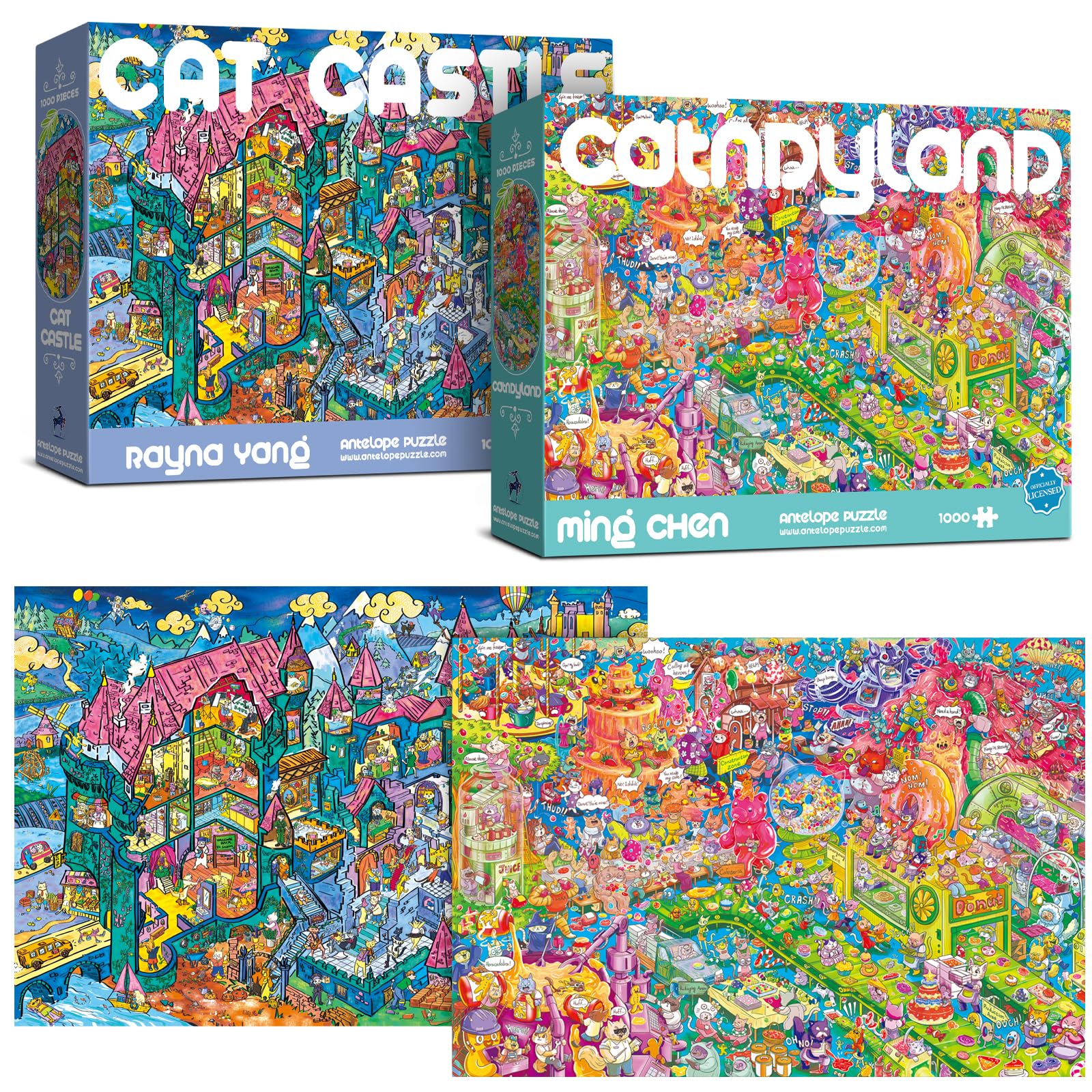 Antelope 2 in 1 1000 Piece Puzzle Bundle - Catndyland - 1000 Piece Jigsaw Puzzle with Cat Castle