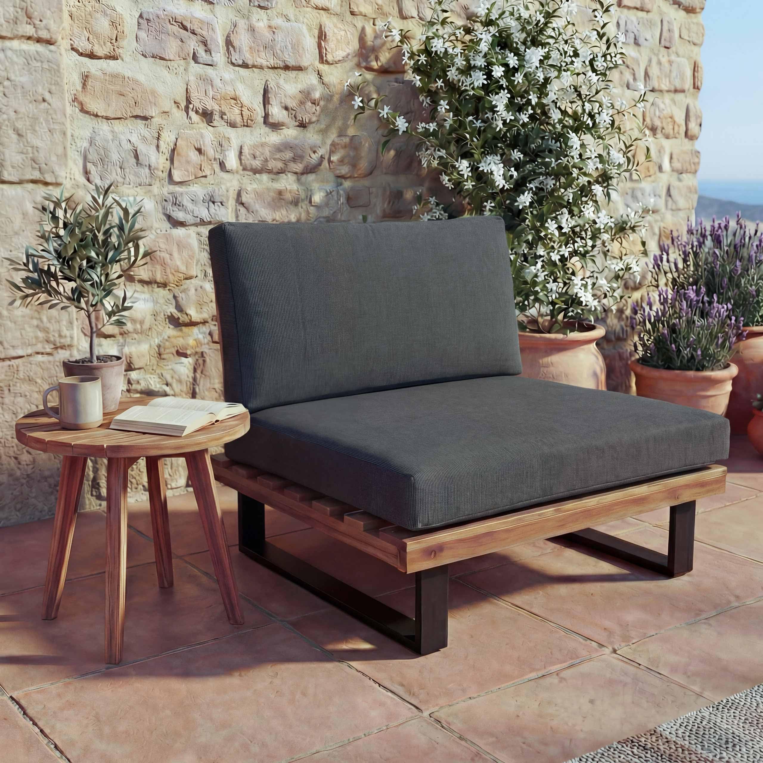 Mendler HWC-H54 - Sillón de jardín (madera de acacia, aluminio con certificado FSC®, tapizado en gris oscuro)