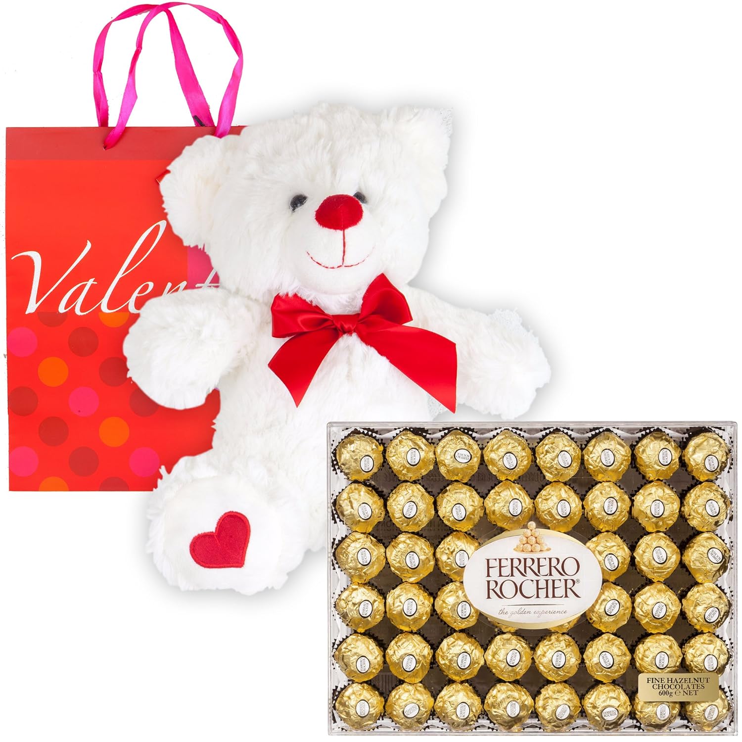 Ferrero Rocher Hazelnut Chocolates Diamond Box 48 Count | Teddy Bear Plush | Valentine Day Premium Gift Bag | Sweetheart Love For Wife Girlfriend Mother Daughter Her Friend | Gift Basket