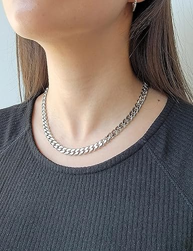 Miniatura 3 de Waitsoul 925 Sterling Silver Cuban Chain Lobster Clasp 7810mm SilverGold Over Cuban Link Curb Chain Necklace for Men Women Diamond Cut 16-30 Inches