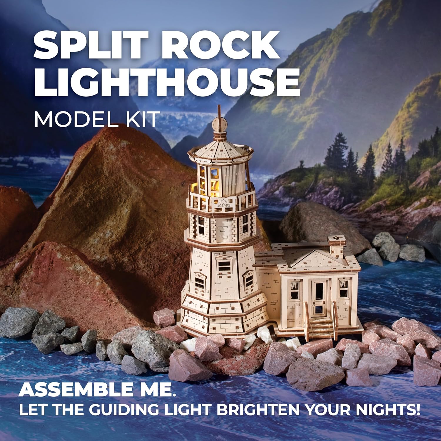 UGEARS Split Rock Lighthouse 3D Wooden Puzzles for Adults – Wooden Model Kits for Adults, Crafts for Adult, Model Kits to Build, Wooden 3D DIY Model Brain Teaser, Hobby Set