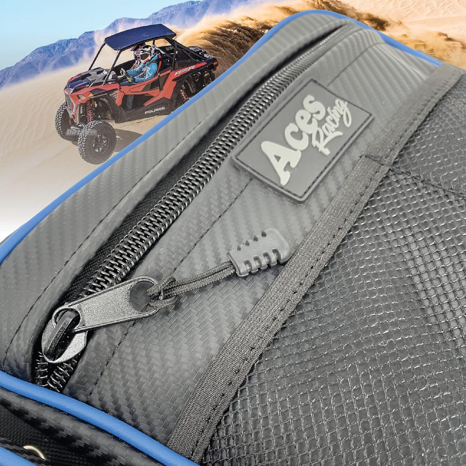 AAAA Aces Racing UTV-Door-Bags, Blue, Front/2 Seat, Compatible with RZR 1000 Turbo S 900 - Side by Side Storage Accessories with Removable Knee Pad (Sold as a pair)