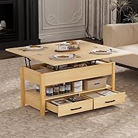 Vista 8 de Mesa de Centro con Tapa Elevable de 42'', Mesa de Centro Multifuncional 4 en 1 con Almacenamiento y Compartimentos Ocultos, Mesa de Centro
