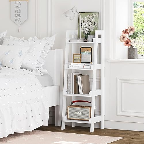 Miniatura 7 de UTEX estantería de escalera de 4 niveles, estante de baño independiente, unidad de estanterías abiertas de madera que ahorra espacio con 4