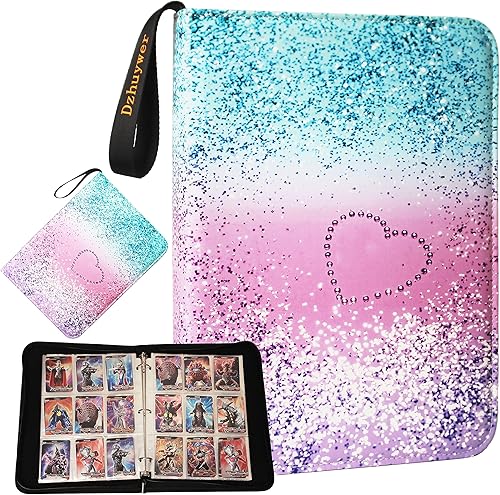 Dzhuywer Carpeta de tarjetas coleccionables para 9 bolsillos (1080 tarjetas) con 60 fundas extraíbles, con cremallera de protección y pulsera de