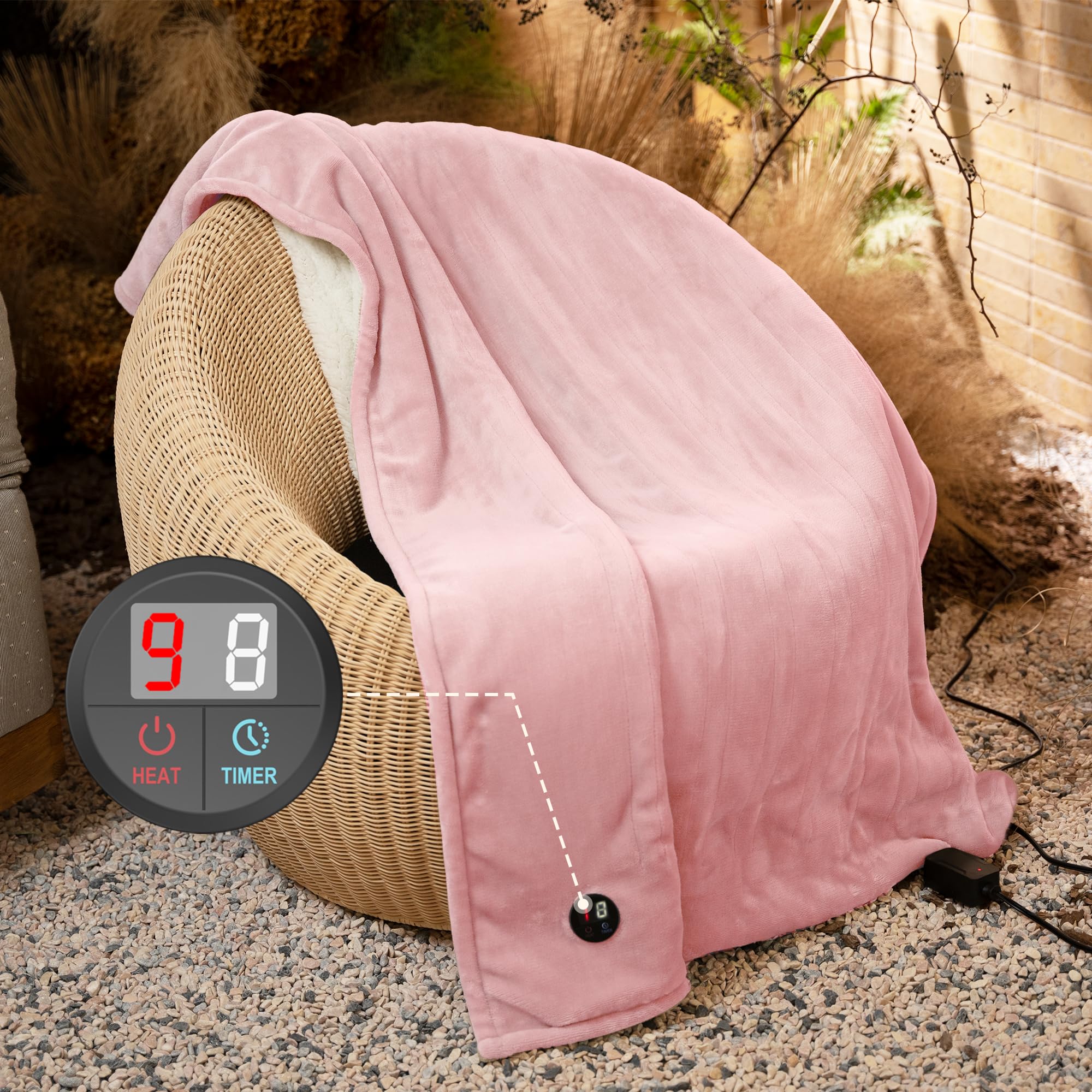 GOTCOZY Wärmedecke Heizdecke 130x180 cm – Ein Knopf Wärmedecke Elektrisch mit 10 Heizstufen & 9-Stunden-Auto-Off-Timer, Waschbare Heizdecke (Rosa)