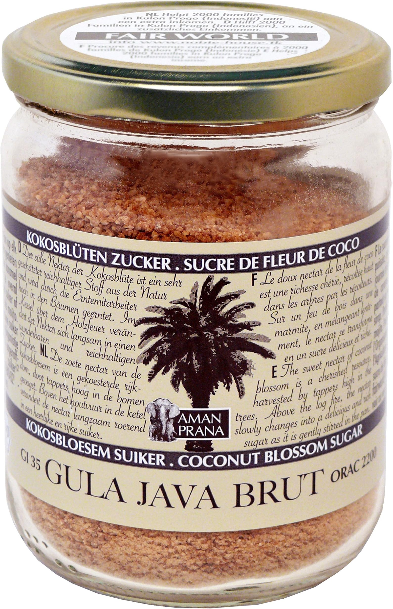 Amanprana Gula Java brut - Coconut blossom sugar - organic & fair world - coarse texture 310g - 10.93oz