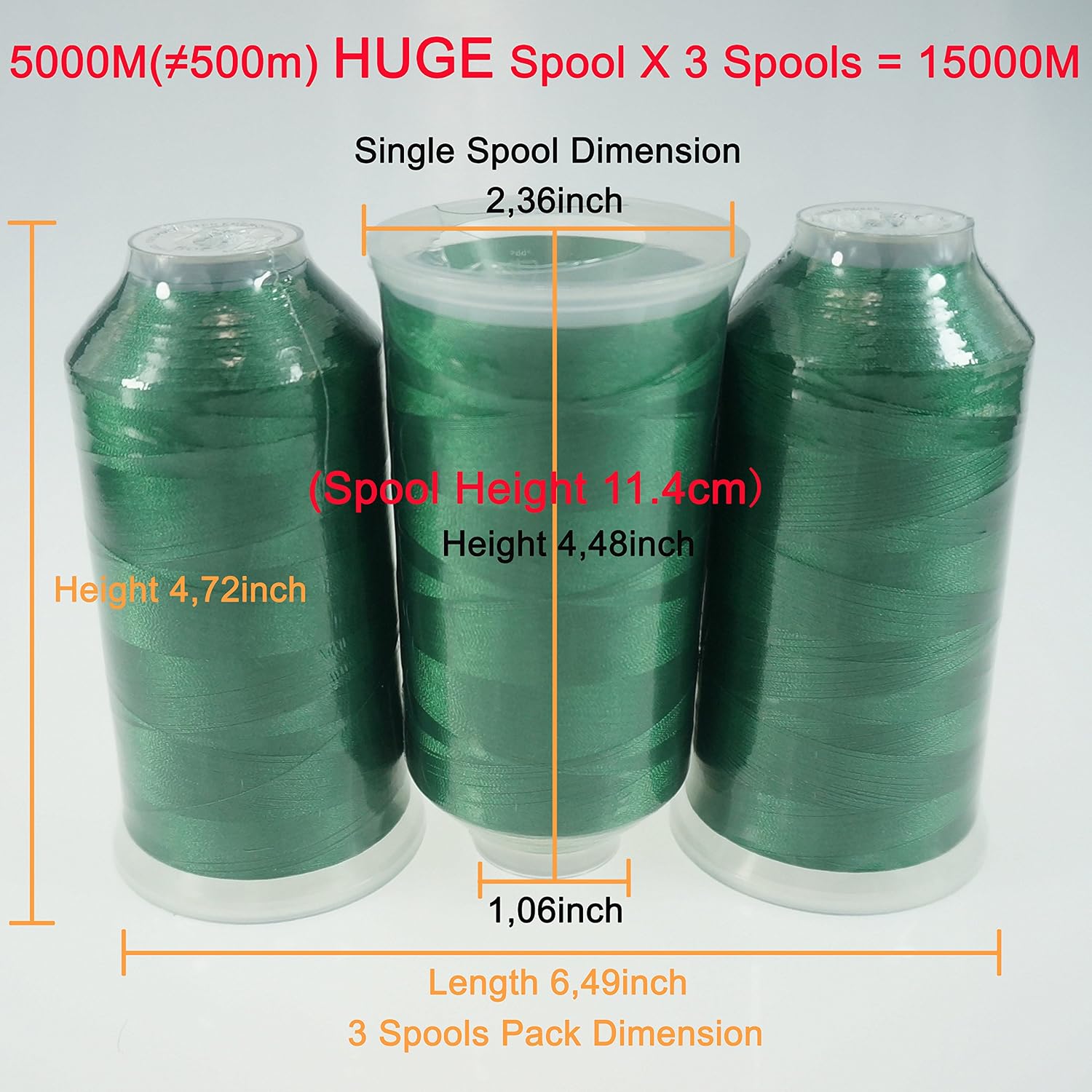 New brothreads - 32 Options- Various Assorted Color Packs of Polyester Embroidery Machine Thread Huge Spool 5000M for All Embroidery Machines -3xGreen