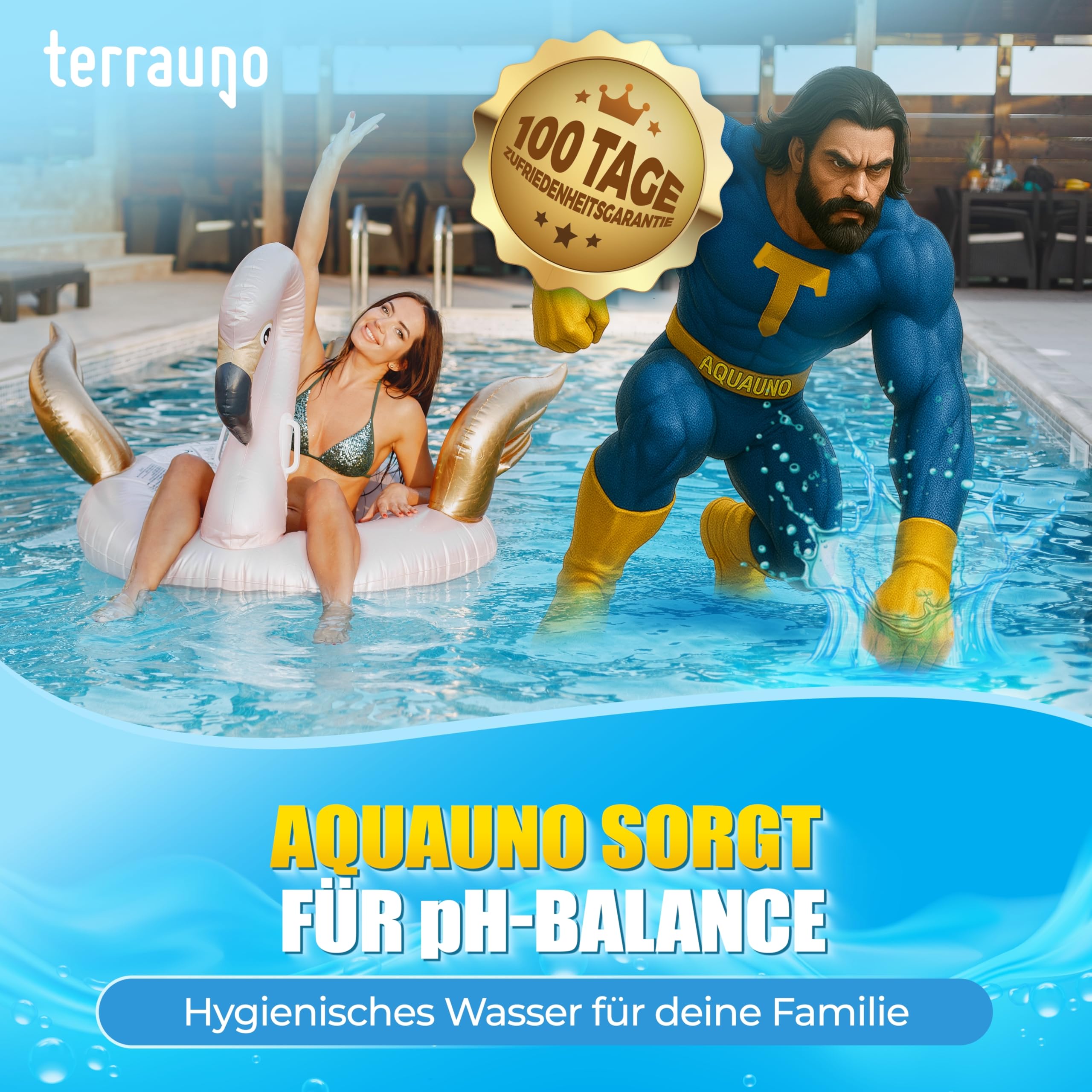 TerraUno pH minus Granulat für pH Wert Einstellung und Poolpflege, 7,5kg, pH Senker Pool zur Regulierung und Korrektur des pH Werts, schnelllöslich mit zuverlässiger Wirkung & ideal für alle Poolarten
