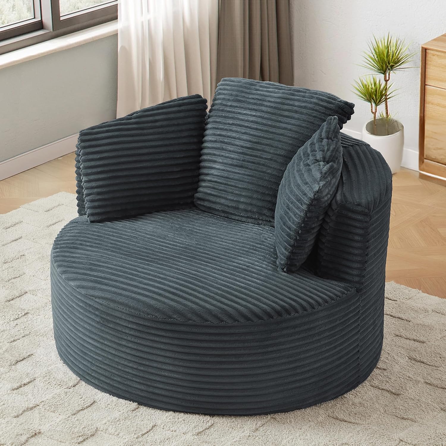 Henf Round Chaise Lounge Chair Indoor, 49 inch Oversized Circle Boneless Chair Sleeper Sofa Bed Upholstered Corduroy Deep Seat Cloud Circle Sofa Chair for Reading, Living Room,No Assembly Required