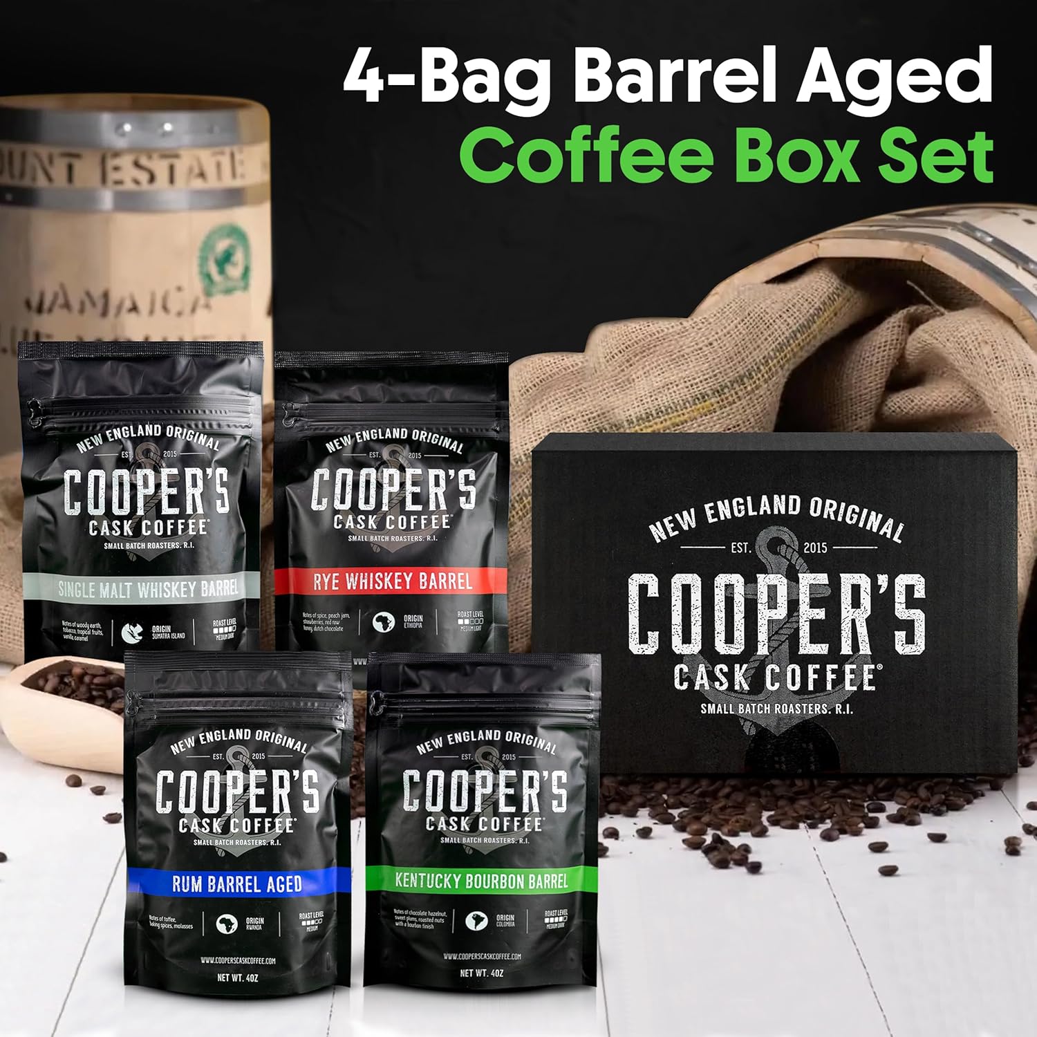 Bourbon Ad Coffee Whole Bean Set, Single Origin Sumatra Whiskey,