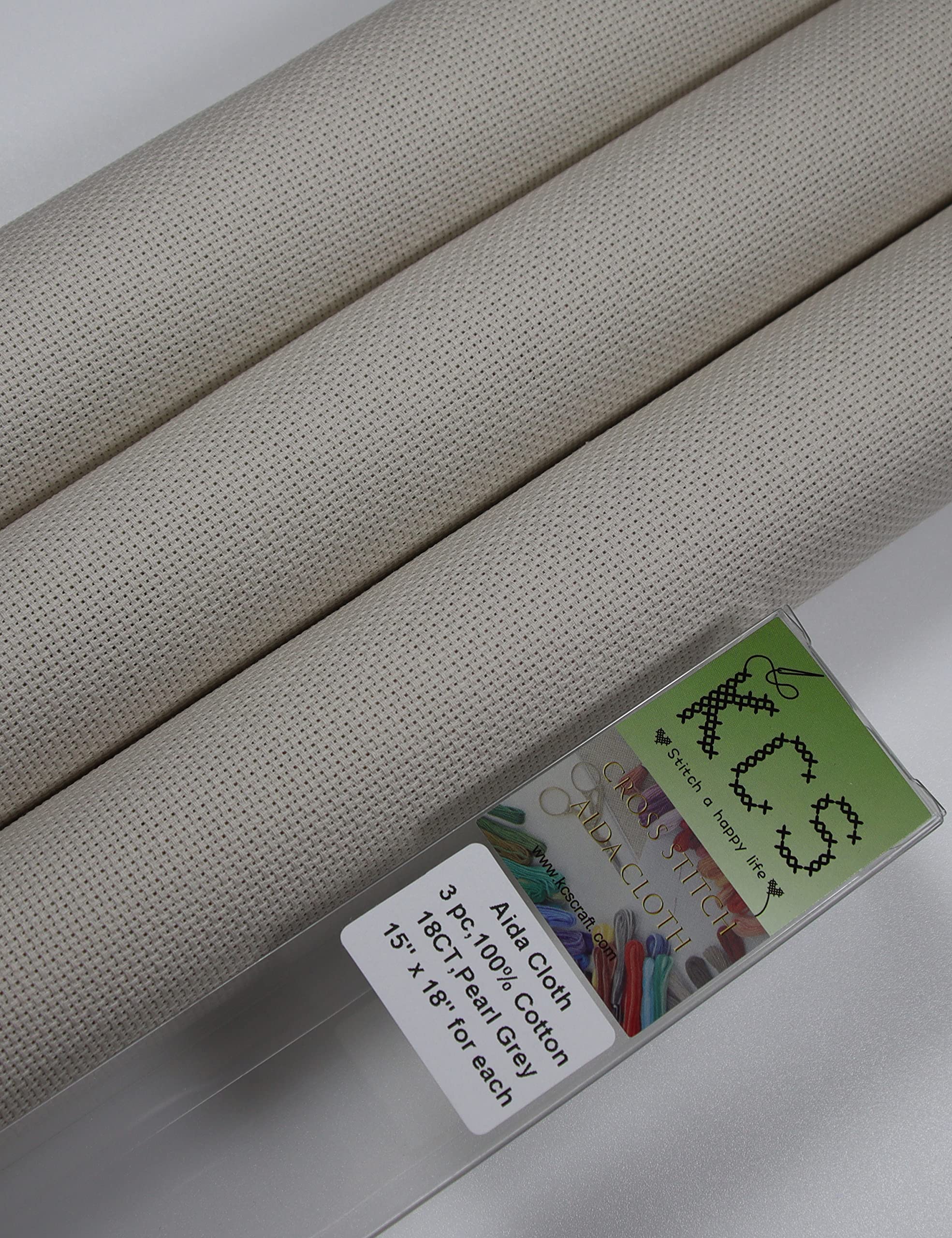KCS 3 pc of 15" x 18" Counted Cross Stitch Cotton Aida Cloth Needlework Rolled Fabric Box,18CT,Pearl Grey