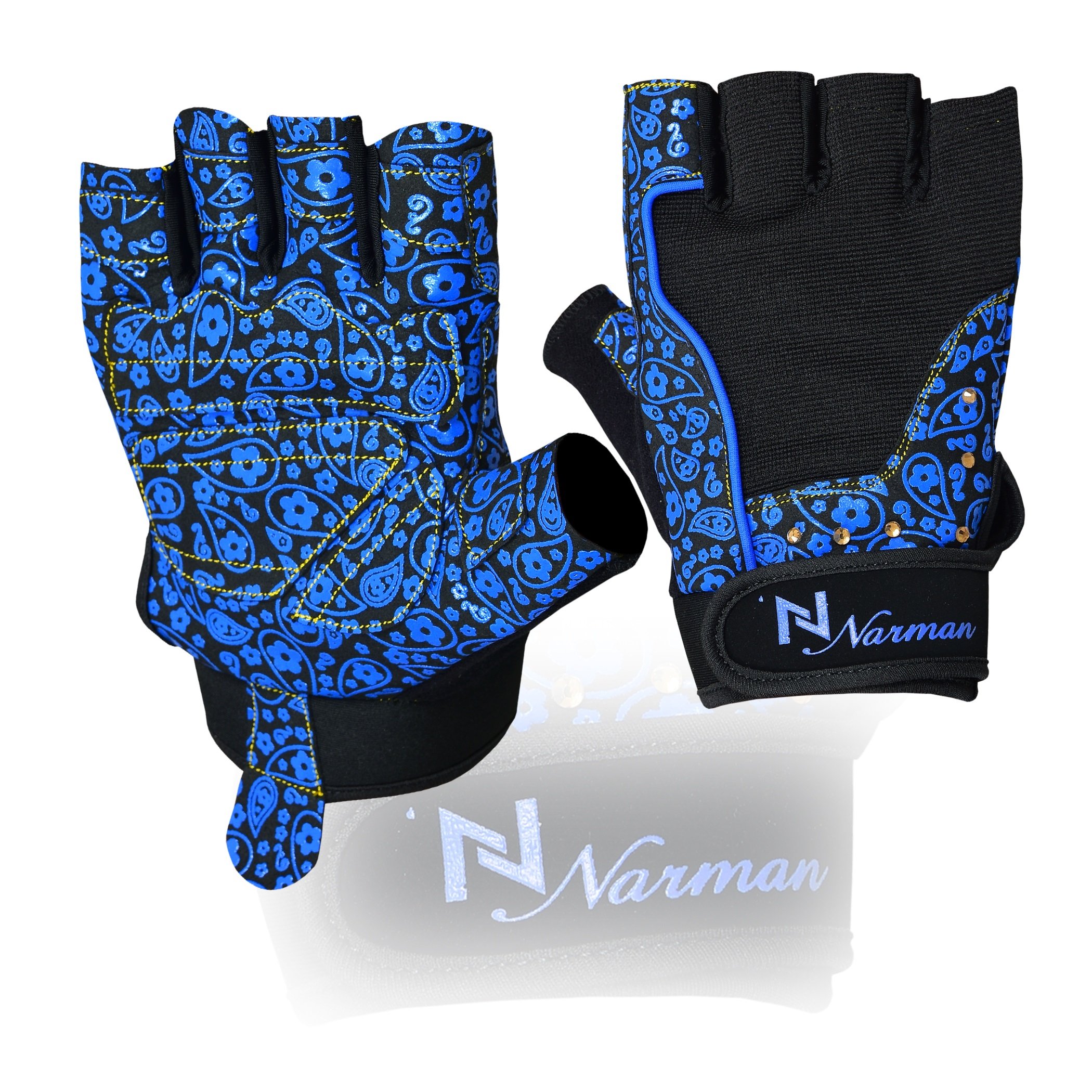 Norman Ladies Gel Gloves Fitness Gym Wear Weight Lifting Training Cycling Blue/Black (L)