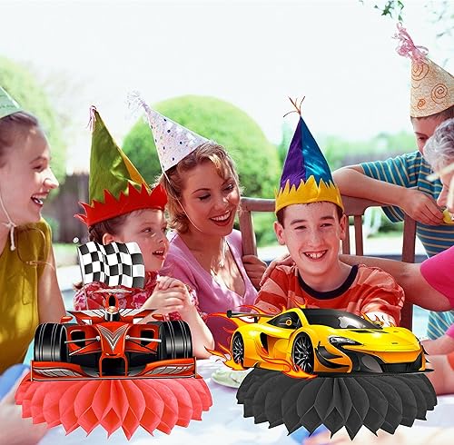 Miniatura 8 de C L cooper life Centros de mesa de cumpleaños de autos de carreras para niños, decoraciones de carreras de autos para carreras, suministros de