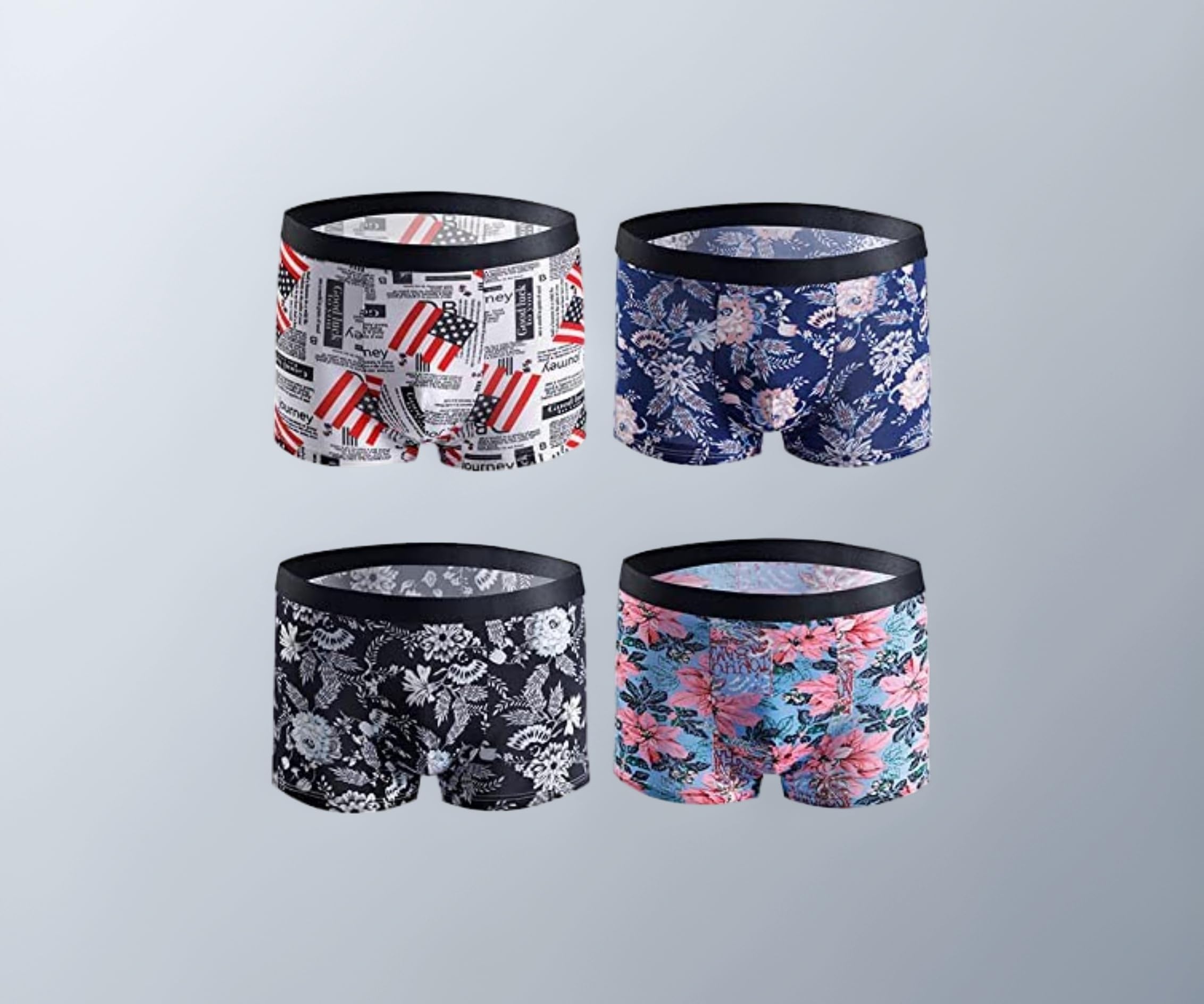 Printed Cotton Extra-Thin Ice Silk Elasticity Best Fitting 80 to 85cm Boxer Brief Shorts Pants/Underwear for Men (Pack of 4, Multicolor)