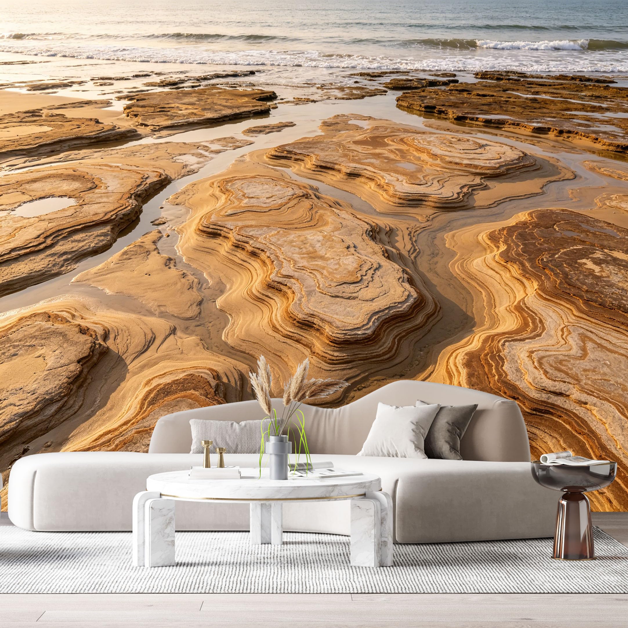 Custom Size Wall Murals Coastal Landscape Textured Sand Waves Ocean Shoreline SelfAdhesive Wall Fabric Removable Large Wallpaper for Photo Living Room