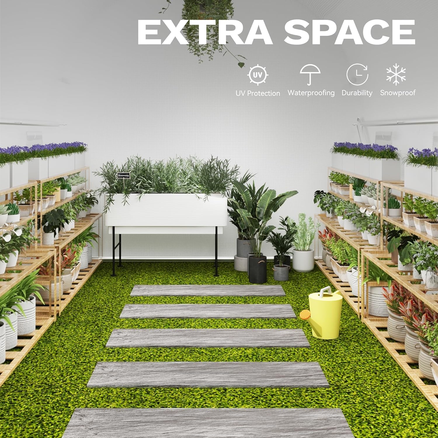 DWVO 10x6.5x6.5ft Greenhouses Large Walk-in Green House Tunnel Green Houses Outdoor Portable Plant Gardening Upgraded Galvanized Steel Frame Zipper Doors 5 Crossbars Garden, White