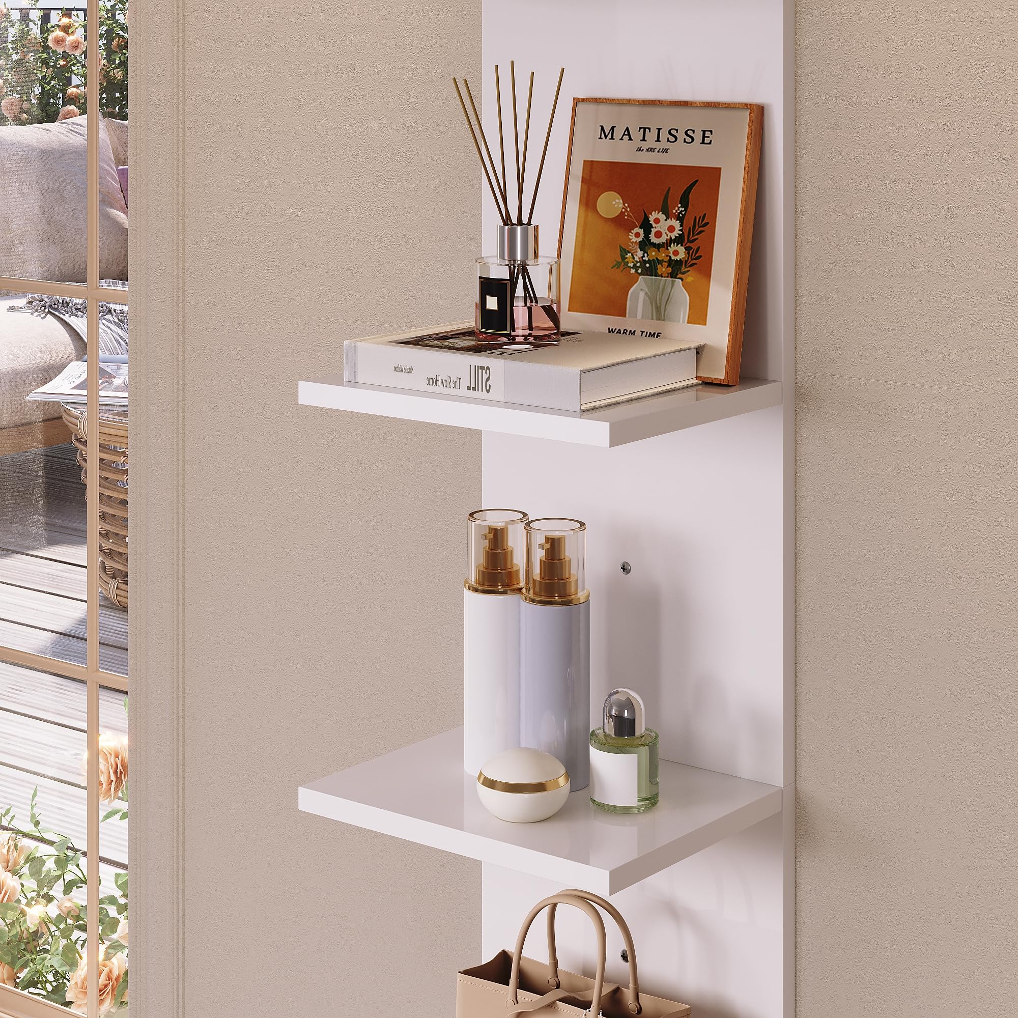 SONNI Estantería de pared, estantería de pie de 6 niveles, pared y variante de pie, industrial para libros, medios y decoración, montaje flexible en salón, cocina u oficina en casa, color blanco, 30 x